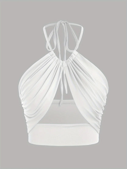 Europe and the United States solid color hanging neck small tube top hollowed out umbilical slim hot girl suspender vest white