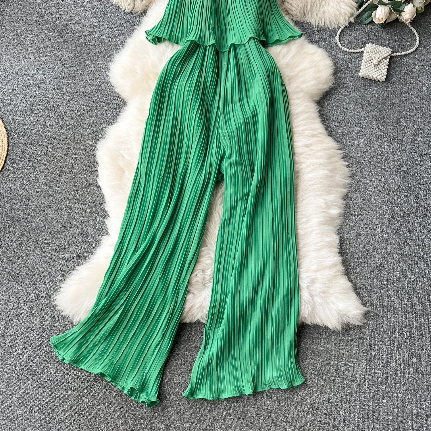 Vacation Loose Jumpsuit Strap Backless Thin Romper Streetwear Women INS One-Piece Outfit Beach Style Pleated Bodysuits