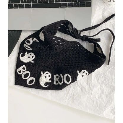 Halloween Costume Skeleton Ghost Bat Spider Web Personalized Knitted Crochet Headband Female Photo Photo Triangle Scarf Trendy Badiee Stylez
