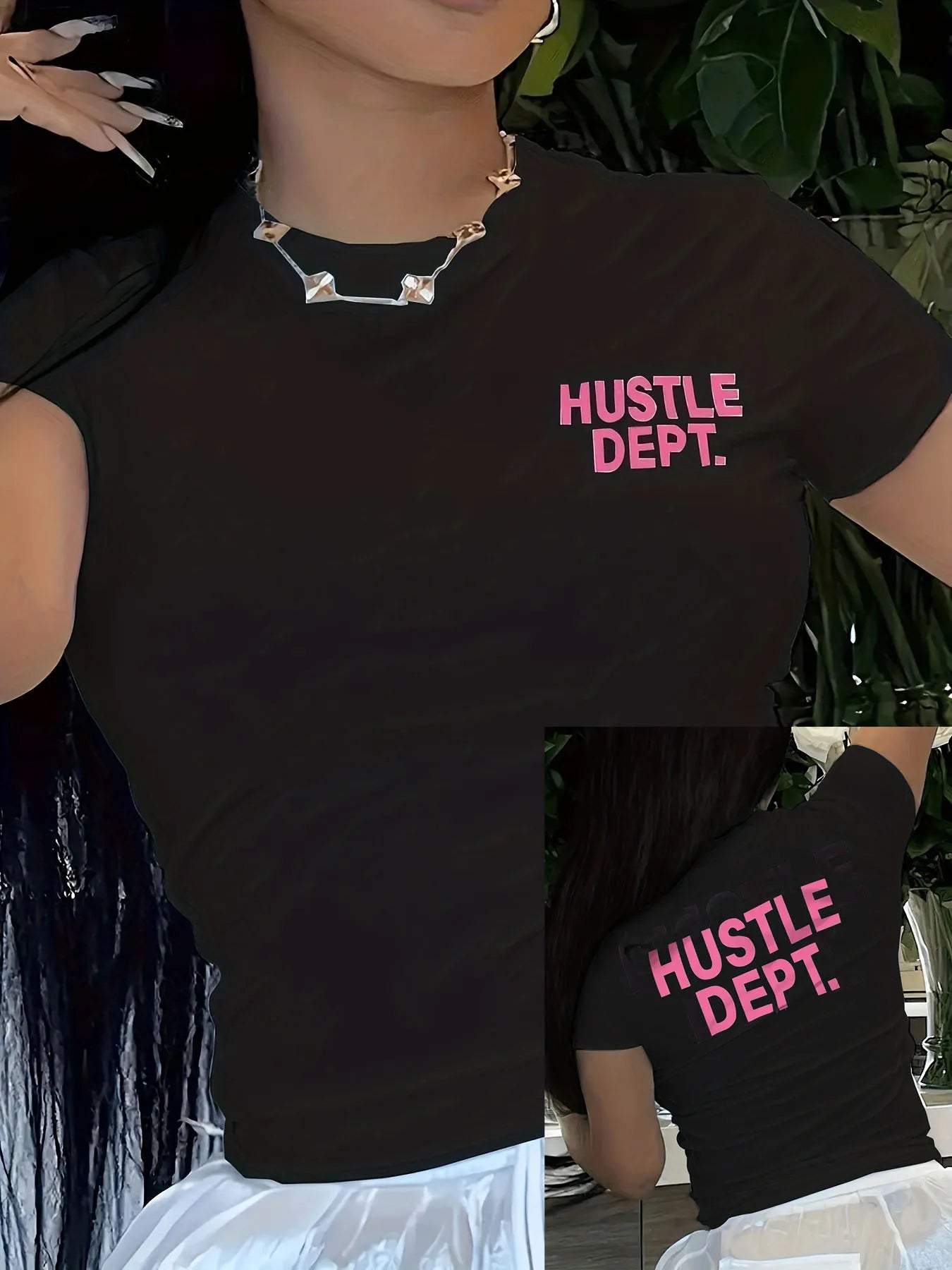 Hustle Dept Print T-Shirts Summer Women's Shirt Short Sleeve Neck Fashion Casual Sport Clothes Basic Tee Harajuku Style BJ2580-YSM-BLACK