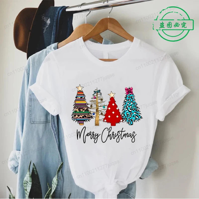 Christmas Lights Xmas Tree Print Fashion Graphic Women Tops Women Tshirt Tee Funny Christmas Party Aesthetic Shirt Camisas Mujer