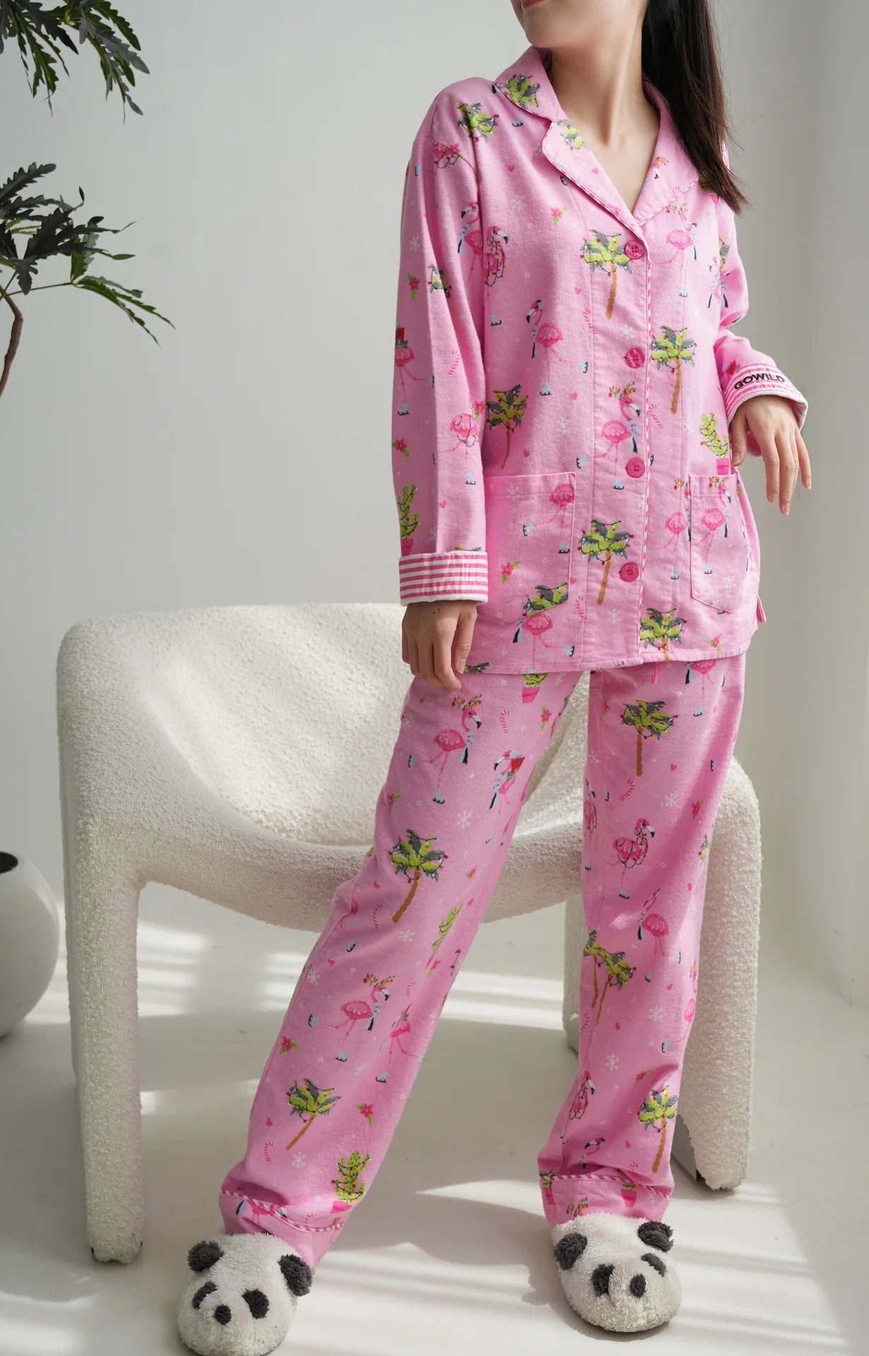 Women's Print Cotton Pajama Set Long Sleeve Autumn Winter Ladies Sleepwear 2 Pcs with Pant Single Breasted Pijama Suit Female