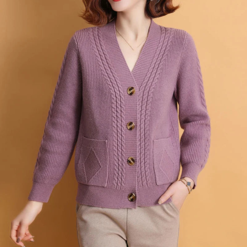 Rimocy Autumn Winter Knitting Cardigan Women 2024 Single Breasted V-Neck Sweater Woman Solid Color Long Sleeve Jumoer Coat Mujer
