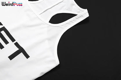 Weird Puss Letter Print Romper Women Low-Neck Sporty Casual Sleeveless Stretch Activity Skinny Playsuit Tight Short Overalls