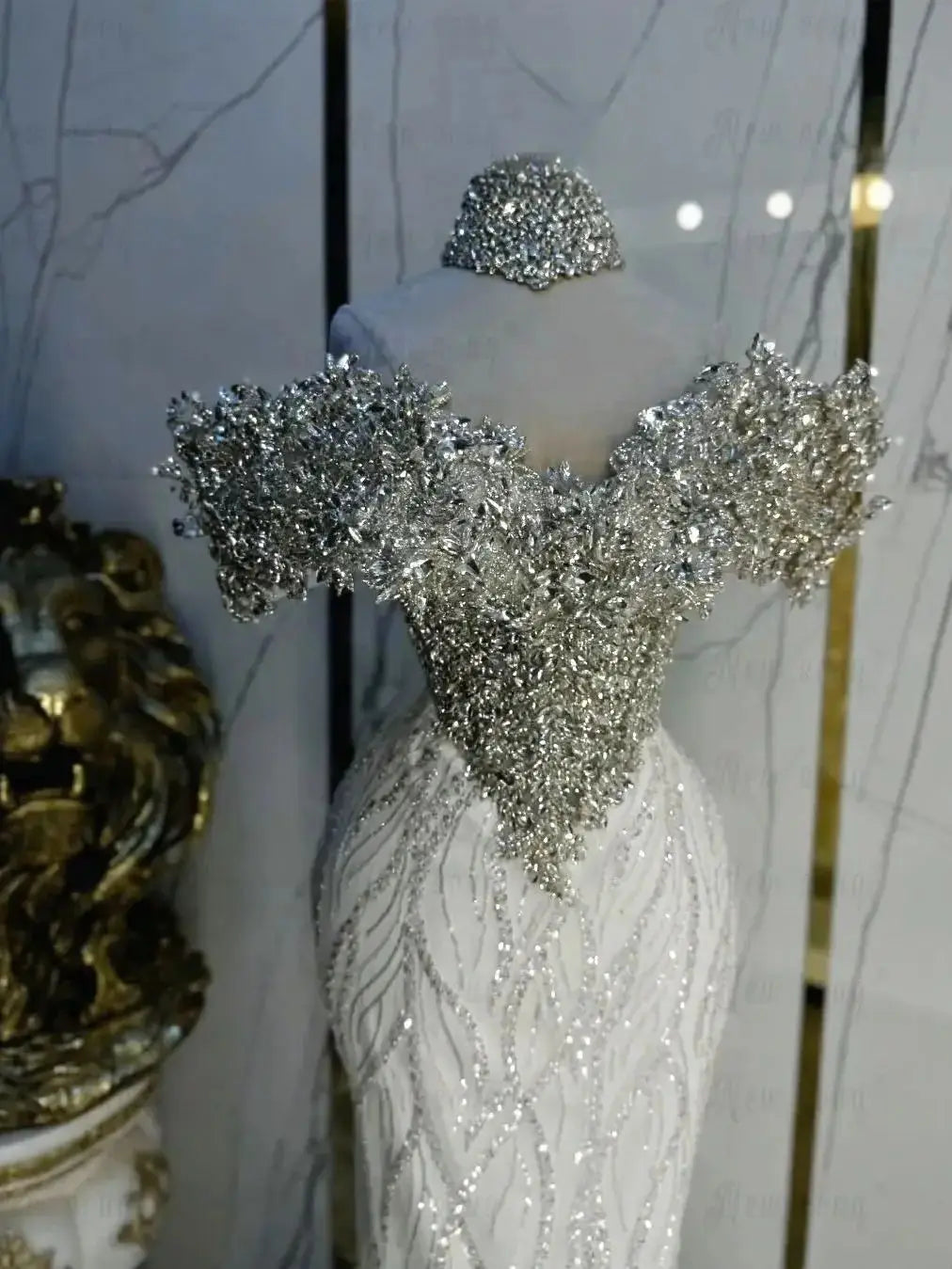 White Long Evening Dress 2025 Luxury Silver Beaded Lace Wedding Party Gowns Dubai Second Reception Dress Bridal Gowns Customized Badiee Stylez