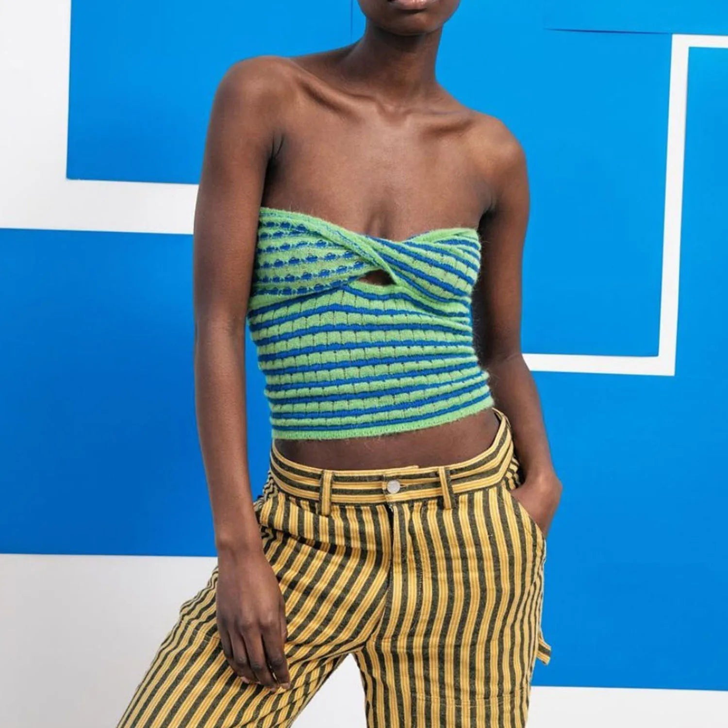 Striped Knitted Tube Top Women Off Shoulder Summer Sexy Strapless Bodycon Tank Crop Top Party Club Wear Camisole Yuqung