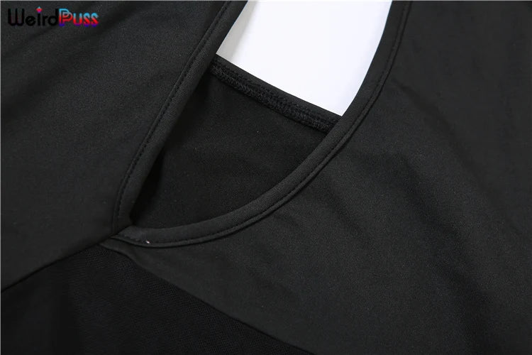 Weird Puss Cross Halter Women Tank Tops Hollow Out Backless Sleeveless Irregular Mesh Patchwork Solid Sexy Wild Party Clubwear