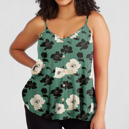 Plus size vest women's casual camisole top with adjustable shoulder straps v-neck sleeveless top fashion printed vest