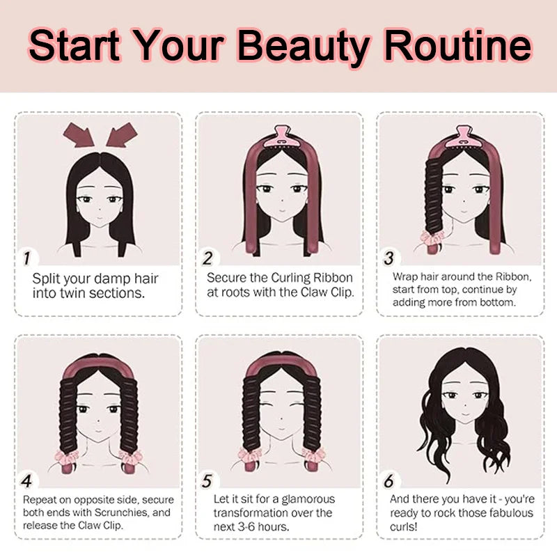 6-piece sleep styling set, no heat curling tool, women's overnight curling set. Badiee Stylez