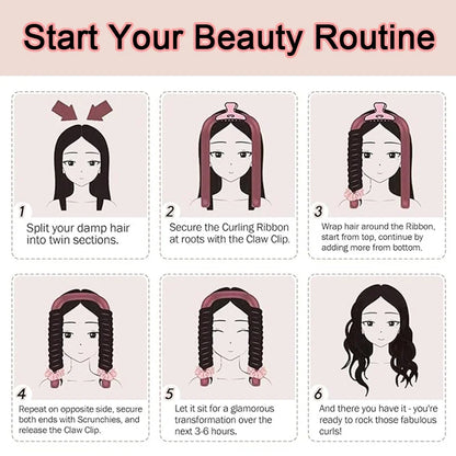 6-piece sleep styling set, no heat curling tool, women's overnight curling set. Badiee Stylez