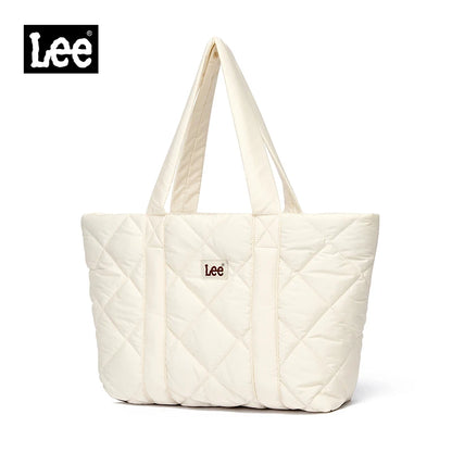 LEE Large Soft Puffer Bag Women Big Size College Students Laptop Book Quilted Tote Bag Lady Down-filled Shopping School Bags Color D-Creamy White