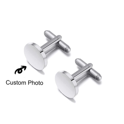 Custom Engraved Round Cufflinks & Tie Clip Set Stainless Steel Anniversary Wedding Birthday Groomsmen Gift for Father Husband Badiee Stylez