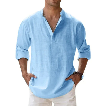 Streetwear Men Lightweight Shirts Long Sleeve Henley Cotton Linen Shirts for Men Beach Hawaiian Shirts Breathable Collar Tshirts Badiee Stylez