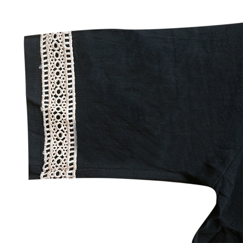 Chic Guipure Lace V-Neck Tunic Dress - Easy-Care, Knee-Length, All- Season Comfort with Stylish Hollow Details Badiee Stylez