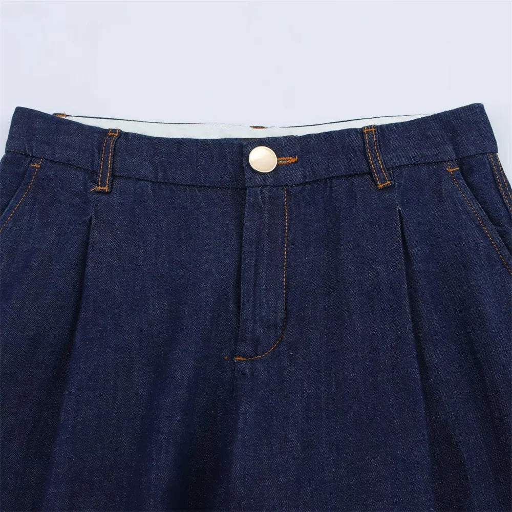 UNIZERA 2025 Women Denim Set Loose Fit Button Down Shirt With Wide Leg Pants Fashionable Casual Wear for Women