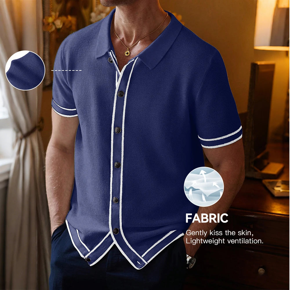 Men's Retro Striped Polo - 2025 Summer Collection, Breathable Knit for Confident Casual Style