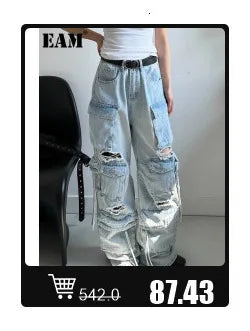 EAM 2024 New Fashion Winter Stand Collar Irregular Long Type Black Cotton-padded Clothes Loose Coat Black Jacket Woman YA771