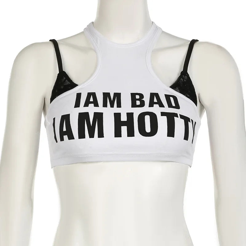 PixieKiki Letter Print Fake Two Pieces Racerback Tank Top Women Trendy Clothes 2024 Summer Y2k Crop Tops Streetwear P67-CA10