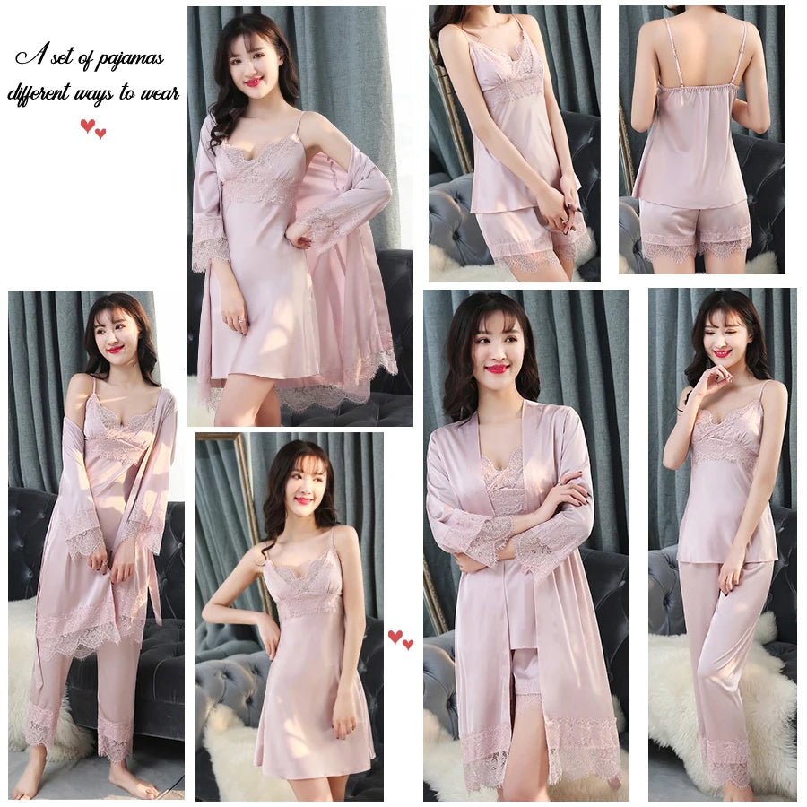 Personalized name Women Kimono Bathrobe Bride Bridesmaid Wedding Robe Set Lace Trim Sleepwear Casual Home Clothes Nightwear