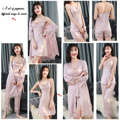 Personalized name Women Kimono Bathrobe Bride Bridesmaid Wedding Robe Set Lace Trim Sleepwear Casual Home Clothes Nightwear