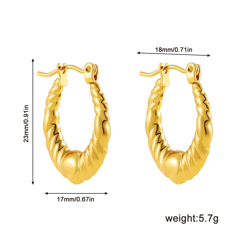 Fashion Glossy Stainless Steel Chunky Hoop Earrings for Women Gold Plated Thick Texture Geometric Circle Earring Vintage Jewelry