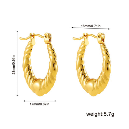 Fashion Glossy Stainless Steel Chunky Hoop Earrings for Women Gold Plated Thick Texture Geometric Circle Earring Vintage Jewelry