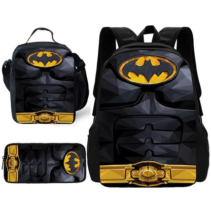Child Superhero Batmans School Backpack with Lunch Bags ,Pencil Bags ,School Bags for Boys Girls Best Gift XHOO1-TZ-049-A1