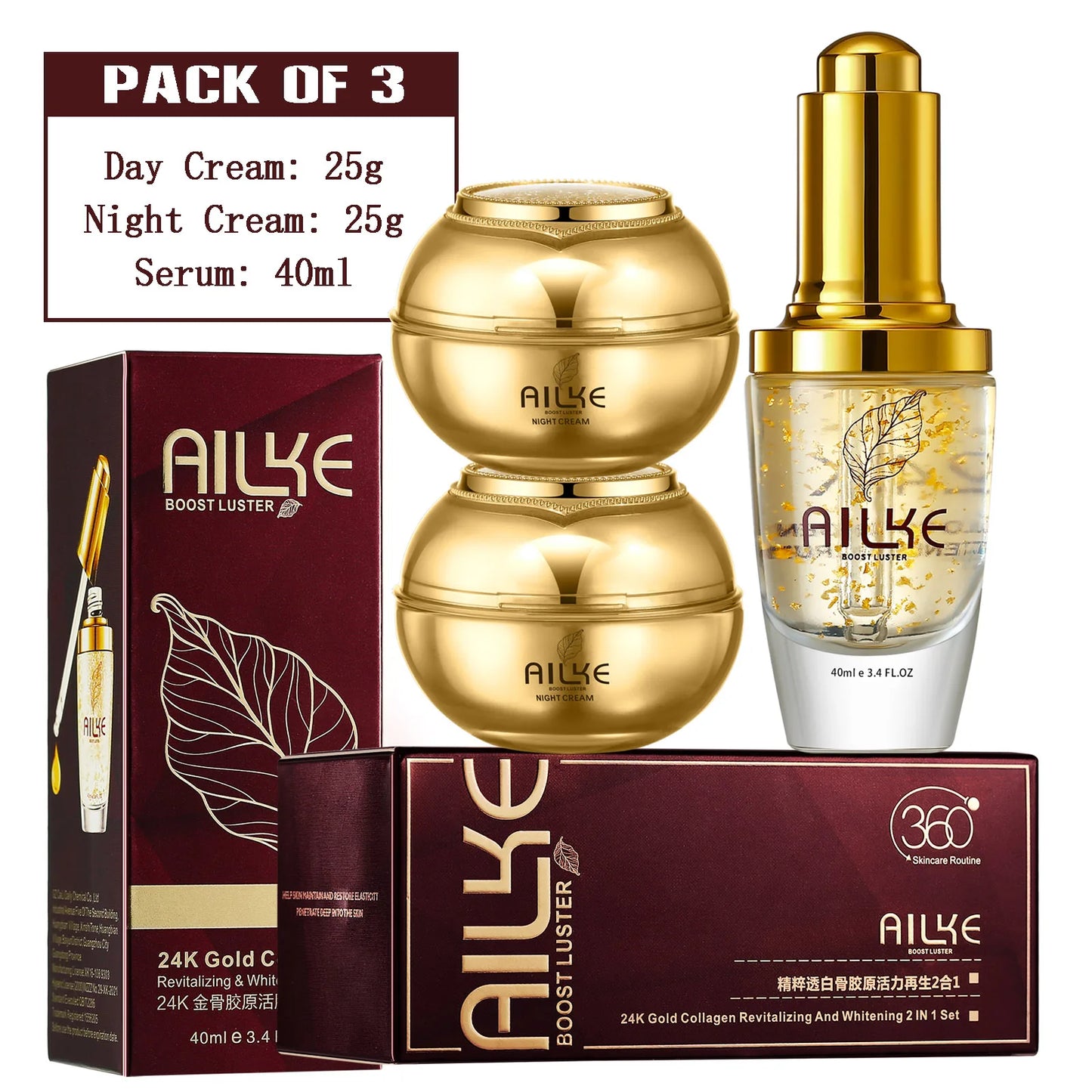 AILKE Whitening Dark Spot Remove Facial Skin Care Cream With Collagen Anti- Freckles Wrinkle Repair Women Premium Face Product pack of 3