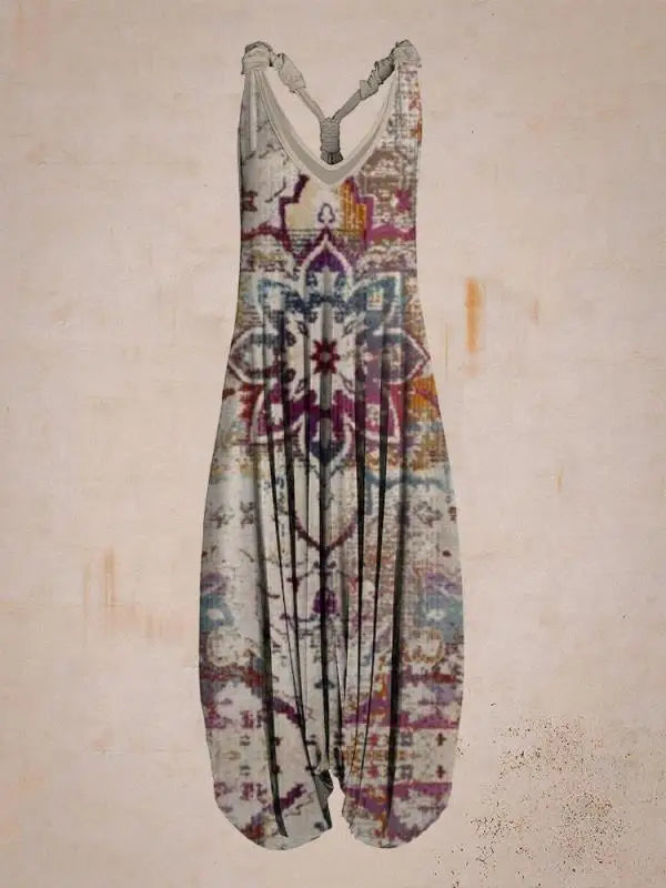 Bohemian Women's V-neck Sleeveless Jumpsuit Retro Ethnic Halter Top Harem Pants Beach Fashionable Casual Floral Print Jumpsuit 6