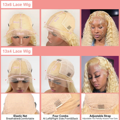 613 Blonde HD Lace Frontal Wig 13x4 13×6 Deep Wave Lace Front Human Hair Wig Colored Curly Wigs Water Wave Wigs For Women ﻿ ﻿ Badiee Stylez