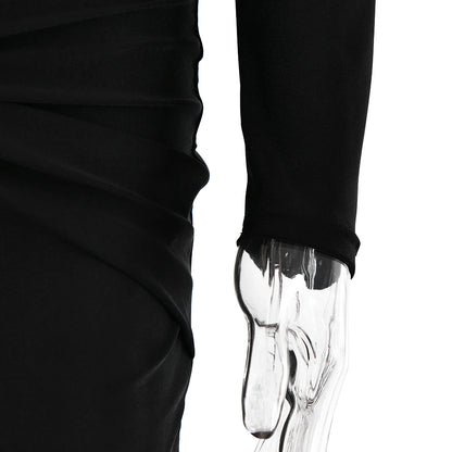 Articat Sexy Hollow Out Long Sleeved Elastic Tight Dress Women Pleats Double Layered Female Vestidos Elegant Party Evening Dress