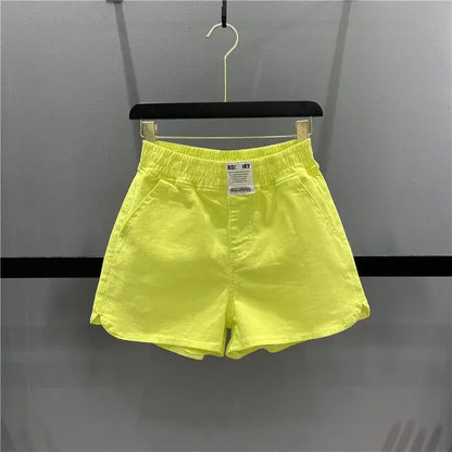 Fashionable Summer 300kg Candy Color Labeled Elastic Waist Casual Shorts Women's Loose Fit A- line Bell Bottoms