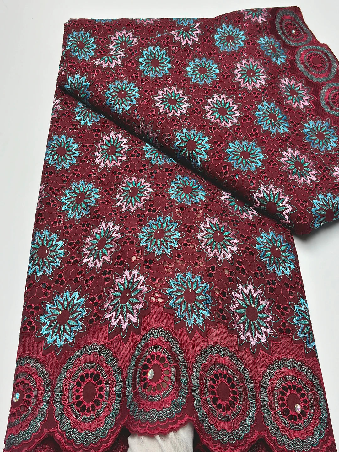 Original Austria Pure Cotton Lace Fabric 2024 High Quality Swiss Voile Embroidery Stones Lace Fabric For Women Celebration Dress A076 5码 5yard