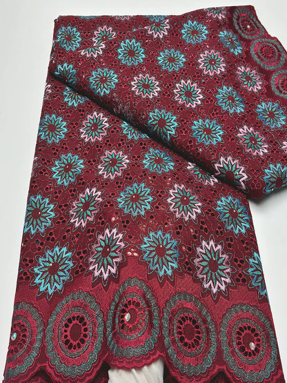 Original Austria Pure Cotton Lace Fabric 2024 High Quality Swiss Voile Embroidery Stones Lace Fabric For Women Celebration Dress A076 5码 5yard