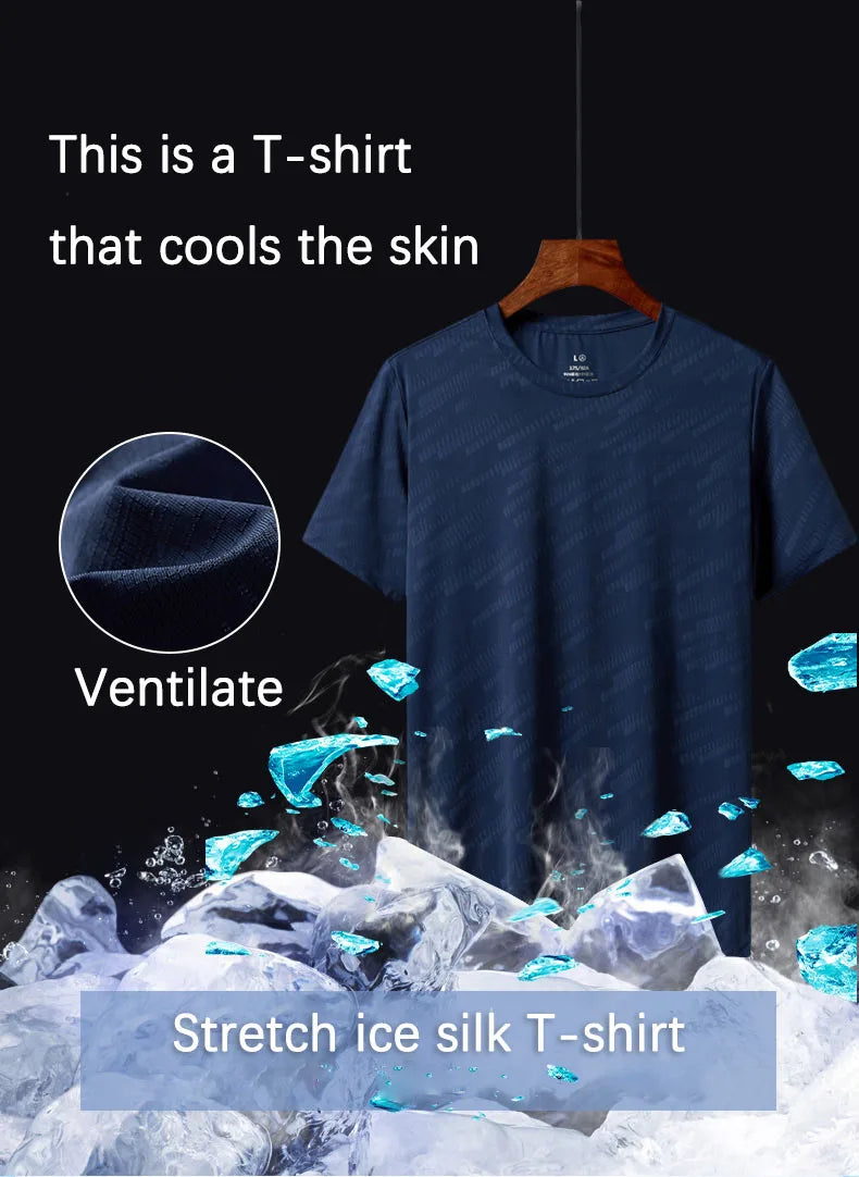 Men's Quick Dry Ice Silk T-Shirts Short Sleeve Breathable Workout Shirts Sweat Absorbing Athletic Top Gym Casual Wear 4 Colors
