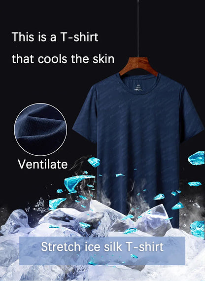 Men's Quick Dry Ice Silk T-Shirts Short Sleeve Breathable Workout Shirts Sweat Absorbing Athletic Top Gym Casual Wear 4 Colors