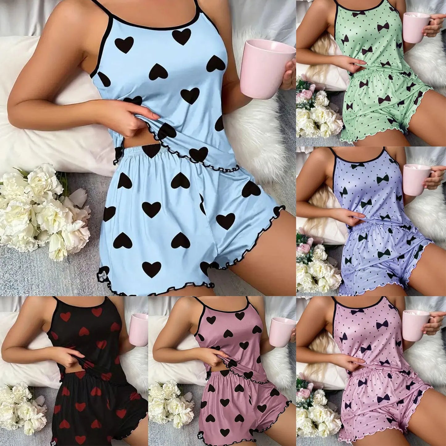 Silk Homewear With Cozy Loungwear Suits For Lounge Women sets Women's Pajamas Pajama Sets Casual Summer Camisole Undershirt Suit