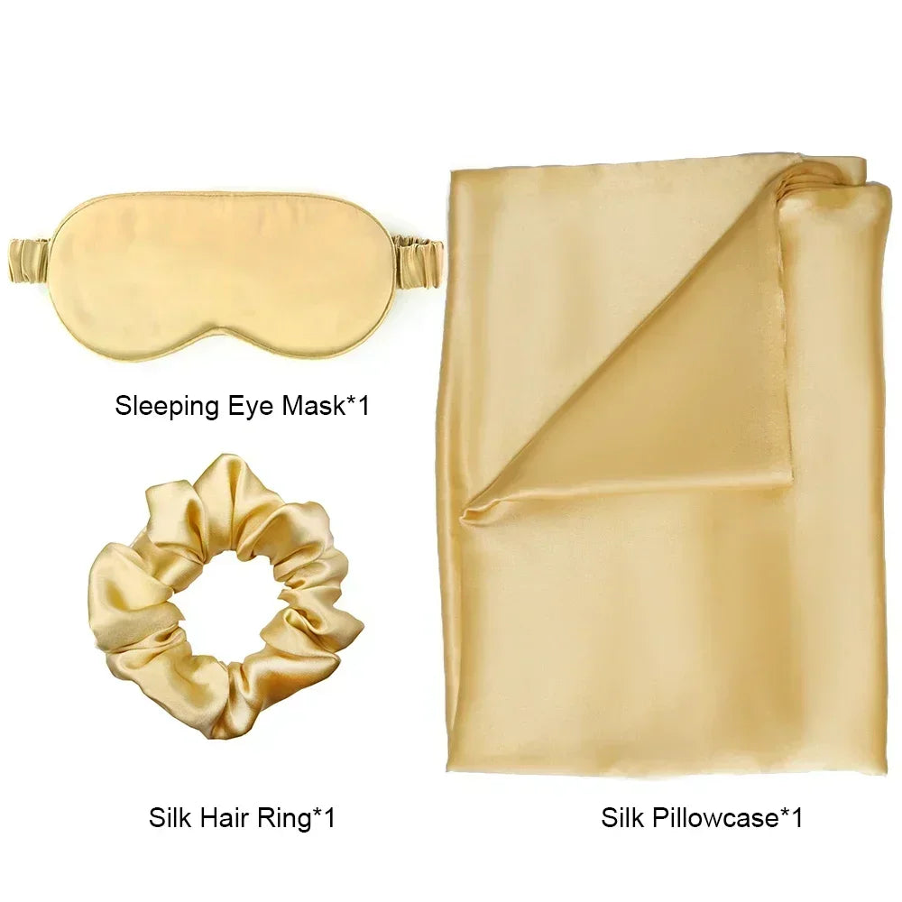 Zipper Natural Silk Pillowcase Matched Sleep Mask Hair Scrunchie Gift Set Both Sides 100% Mulberry Silk for Healthy&Good Sleep Badiee Stylez