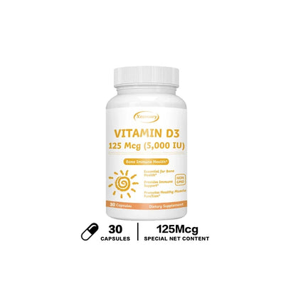 Vitamin D3 5000IU Capsules - Helps Support Muscle and Nerve Health, Bone Health, Immunity and Sleep Quality, Anti-inflammatory 30 Capsules