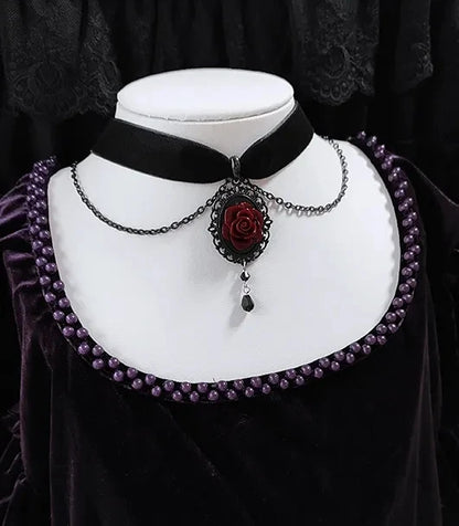 Gothic Dark Rose Cameo Choker Women Girls Halloween Pagan Witch Jewelry Accessories Gift Vintage Vampire Rose Velvet Necklace