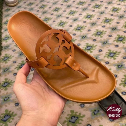 2025 Summer New Women's Casual Flat Slippers Non Slip Beach Thick Bottom Clamping Flip Flops brown