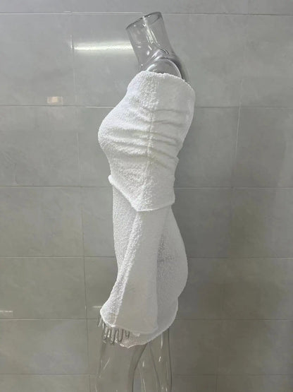 Leosoxs Slash Neck Knitted Dress Women Thin Autumn Long Sleeve Elegant Vacation Beach Party Midnight Clubwear Mini Bodycon