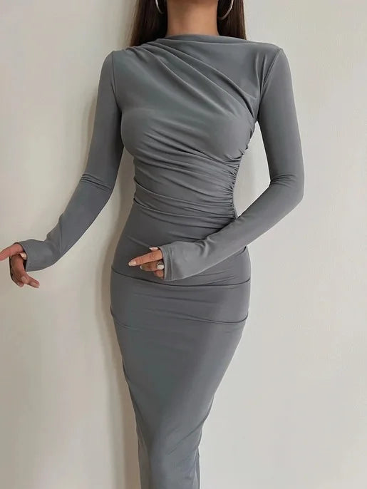 Sexy Bodycon Long Sleeve Midi Dress Women 2024 Autumn Slim Solid Party Package Hip Elegant Dresses For Women Robe Femme