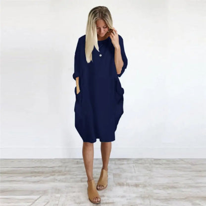 Women Casual Loose Dress with Pocket Fashion Ladies Solid Dress Women's O Neck Long Tops T Shirt Dress Streetwear Plus Size