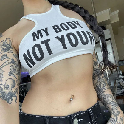 Simenual Punk Style Sleeveless Super Short Tanks Summer Vest Casual Women Sexy Grunge Letter Printed Streetwear Crop Tops Slim