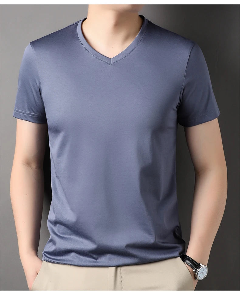 Top Grade 1.7% Mulberry Silk New Brand Tops Round Neck t Shirts For Men 2025 Summer Short Sleeve Casual Fashion Mens Clothing