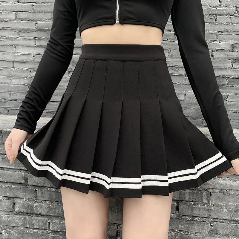 Black High Waist Mini Skirts Punk Pleated Vintage Skirt Gothic Streetwear Cross Print Pleated Women Skirts Lolita Harajuku Skirt