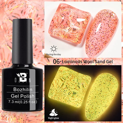 AWStorG15ml 2 IN 1 Crystal Top Coat Transparent Soak Off UV LED Nails Art Manicure Gel Nail Polish Varnishes Primer Function Gel LuminousWool Sand 06