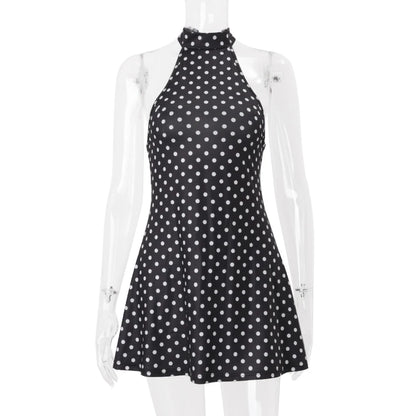 Candyhot Polka Dot Elegant Off Shoulder Sleeveless Backless High Waist Halter Mini Dress Y2K Summer Fashion Club Party Vestidos