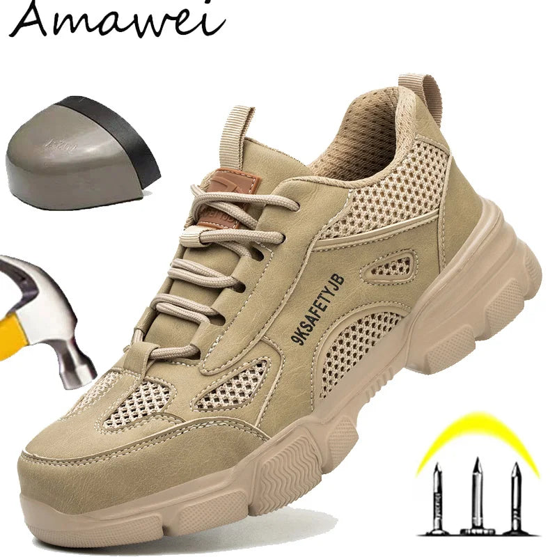 Breathable Safety Shoes Men Work Sneakers Indestructible Safety Boots Women Anti-smash Shoe Steel Toe Shoes Outdoor Sport Style - Badiee Stylez